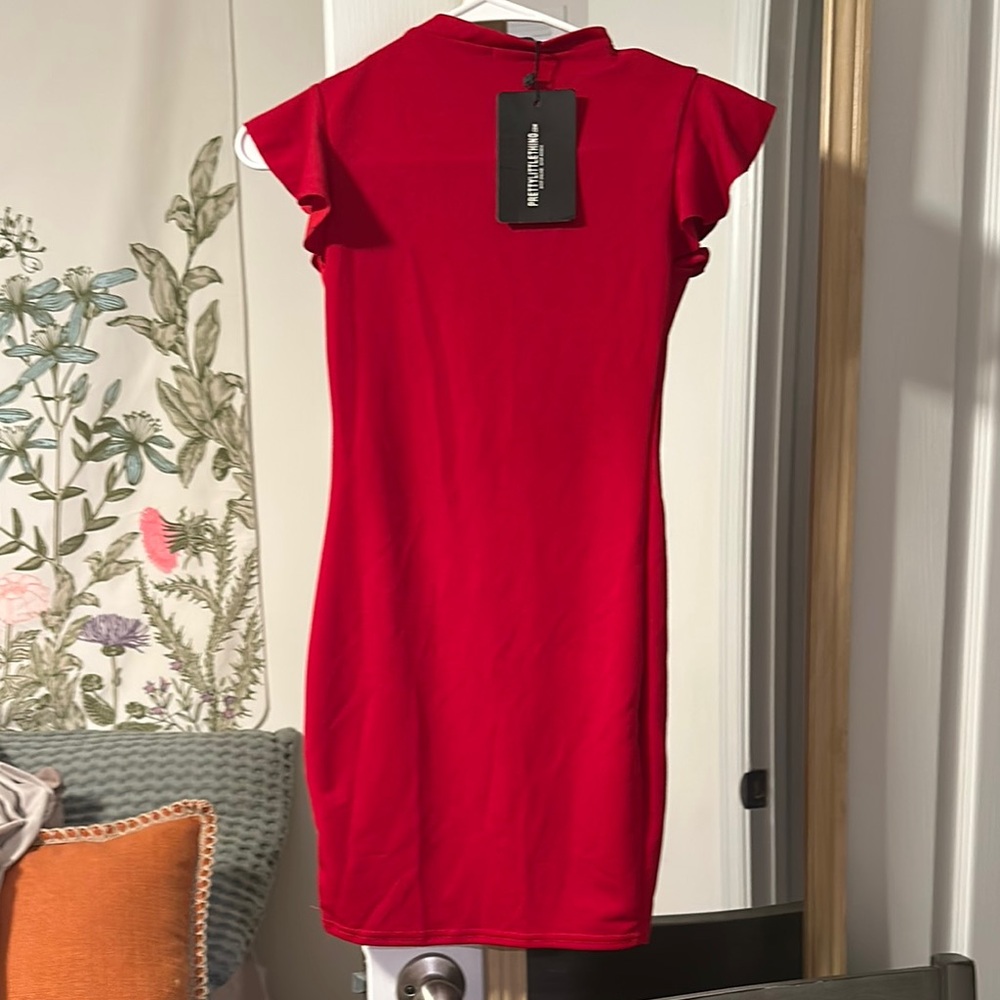 Red Ruffle Sleeve Dress - Picture 3 of 4